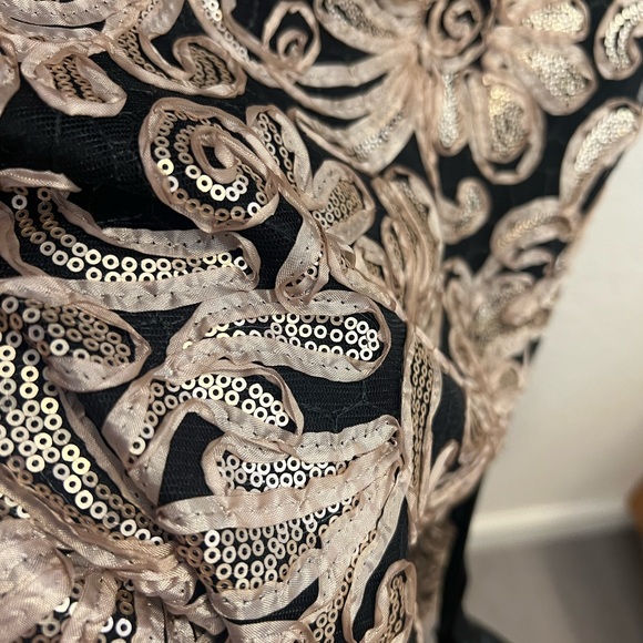 Betsy & Adam Gold Sequin Ribbon Cocktail Dress - Picture 3 of 5